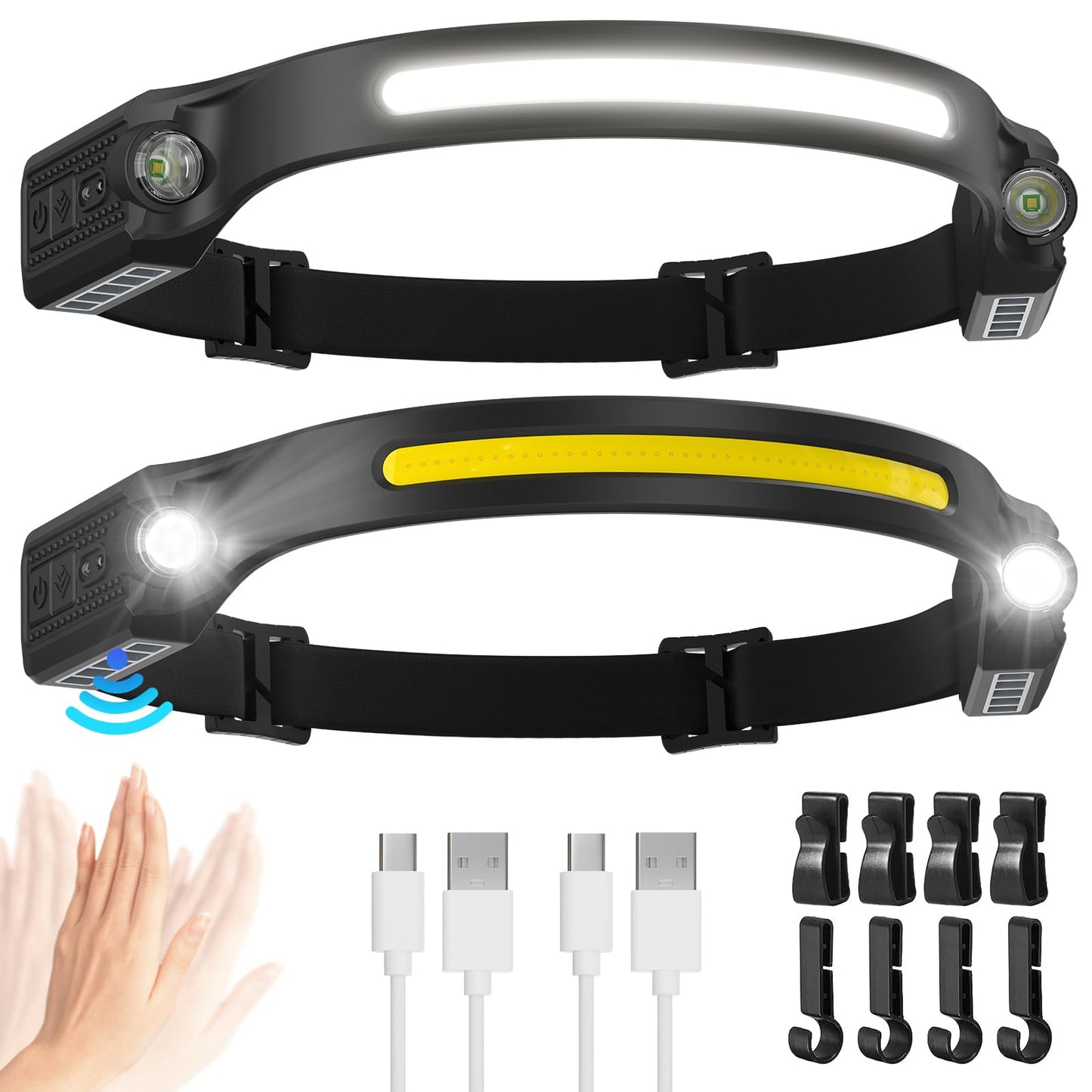 Head Torch Rechargeable, 2 Pack Super Bright 230° Wide Beam Headtorch