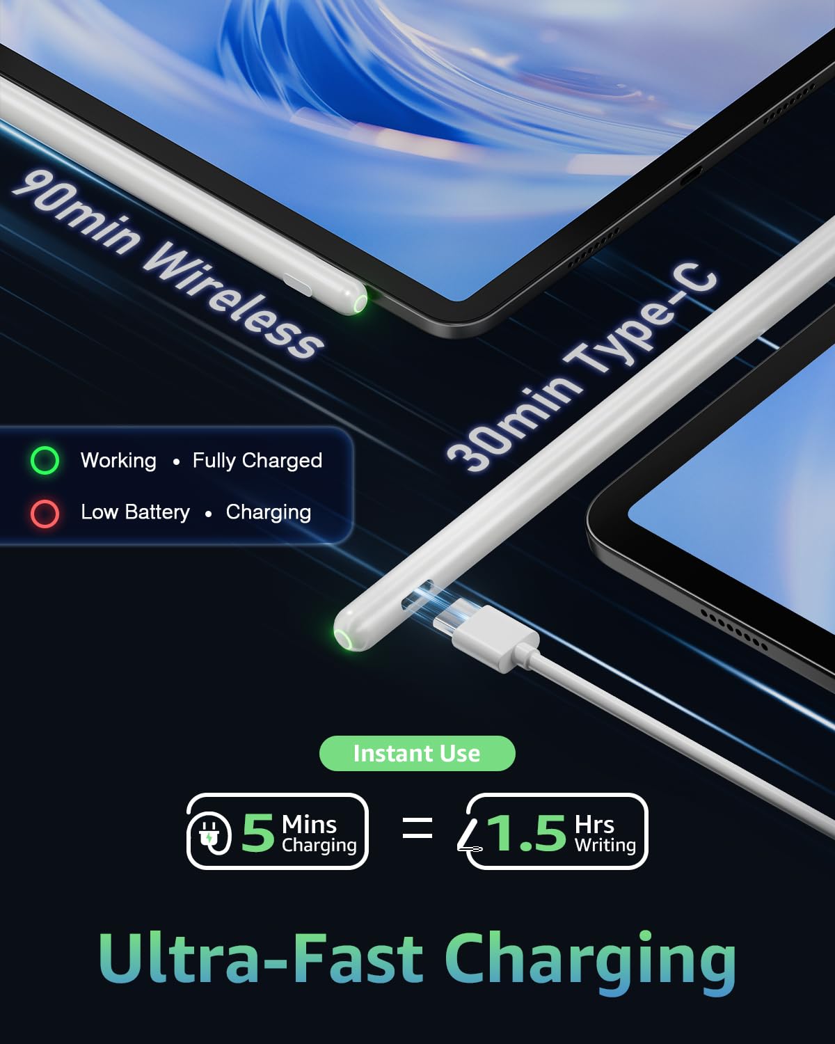 Demlaies Stylus Pencil for iPad, Magnetic Wireless, White