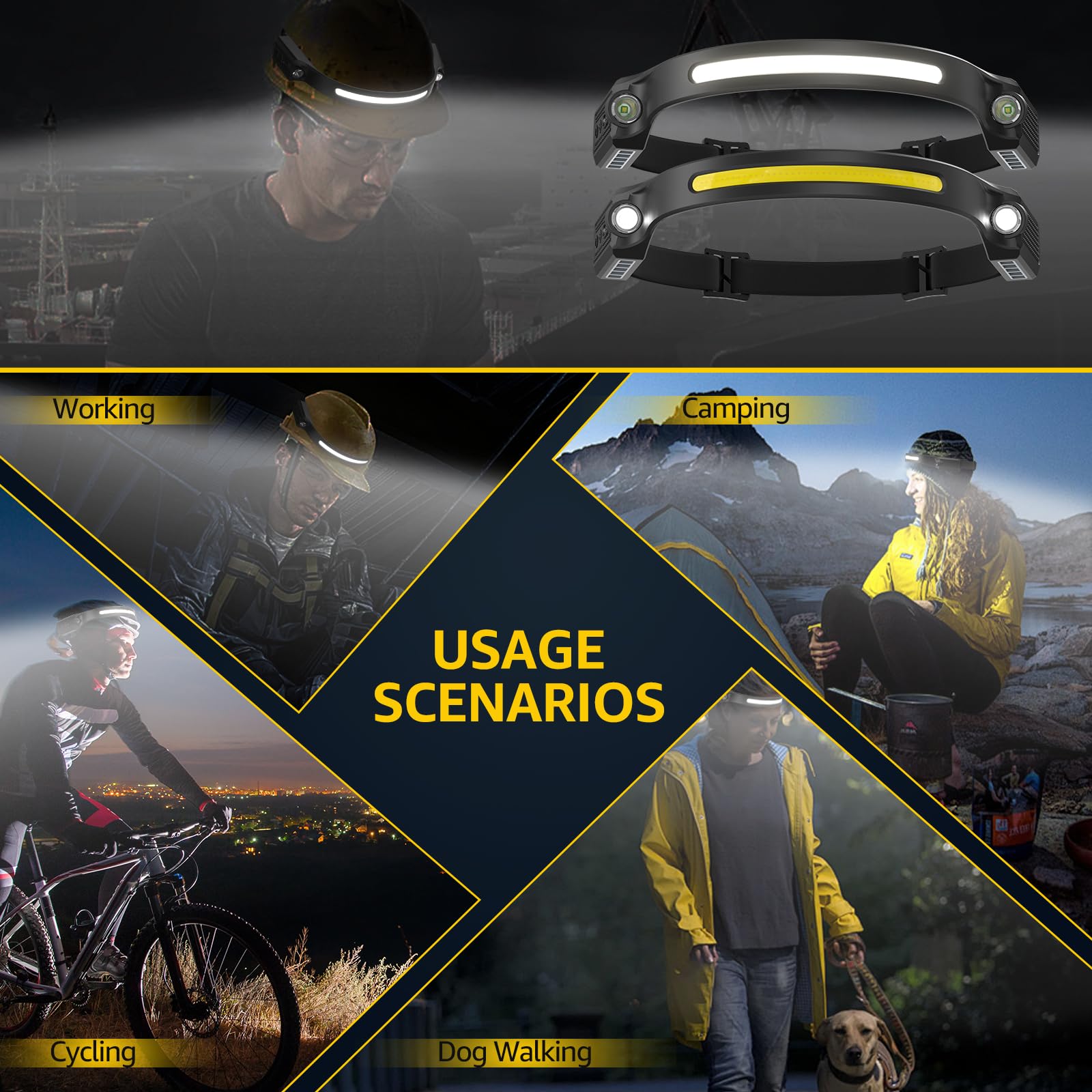 Head Torch Rechargeable, 2 Pack Super Bright 230° Wide Beam Headtorch